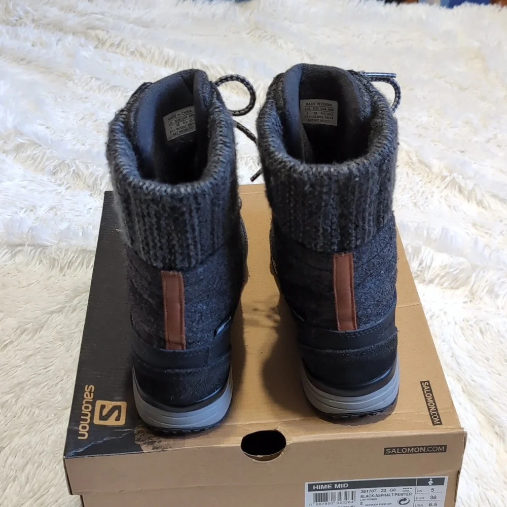 Salomon Wool & Suede Leather Grey/Black Waterproof Hime Mid Boots